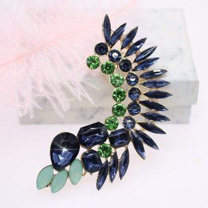 Crystal Leaf Climbers Crawler Jewelry Jacket Earrings Sparkly Zircon Pave Metal